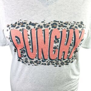 Women's T -Shirt "Punchy" Cowgirl Western Heather Grey Tri-Blend V-Neck XL